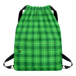 Shamrock Green Plaid Pattern Print Drawstring Backpack