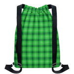 Shamrock Green Plaid Pattern Print Drawstring Backpack