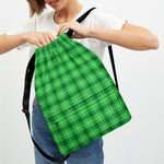 Shamrock Green Plaid Pattern Print Drawstring Backpack