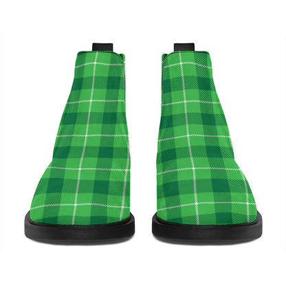 Shamrock Green Plaid Pattern Print Flat Ankle Boots