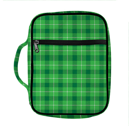 Shamrock Green Plaid Pattern Print Front Pocket Bible Bag