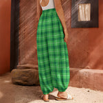 Shamrock Green Plaid Pattern Print Harem Pants