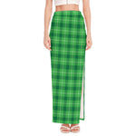 Shamrock Green Plaid Pattern Print High Slit Maxi Skirt