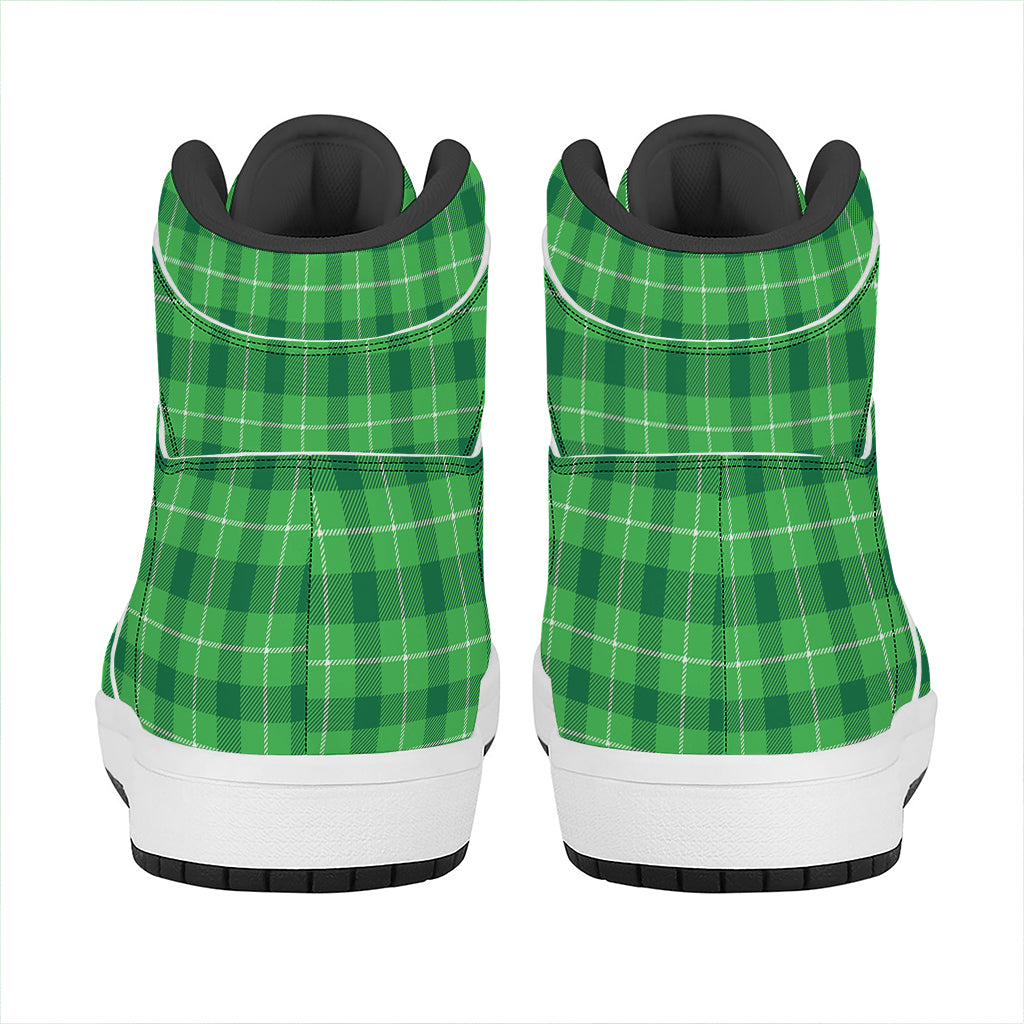 Shamrock Green Plaid Pattern Print High Top Leather Sneakers