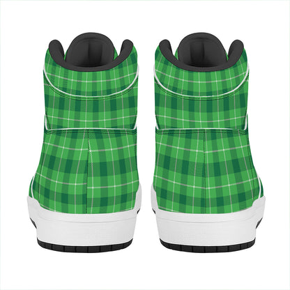 Shamrock Green Plaid Pattern Print High Top Leather Sneakers