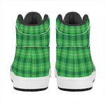 Shamrock Green Plaid Pattern Print High Top Leather Sneakers