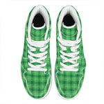 Shamrock Green Plaid Pattern Print High Top Leather Sneakers