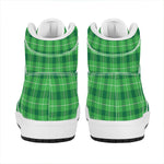 Shamrock Green Plaid Pattern Print High Top Leather Sneakers