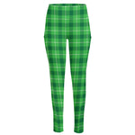 Shamrock Green Plaid Pattern Print High-Waisted Pocket Leggings