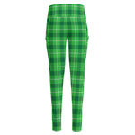Shamrock Green Plaid Pattern Print High-Waisted Pocket Leggings