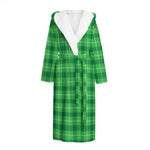 Shamrock Green Plaid Pattern Print Hooded Bathrobe