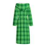 Shamrock Green Plaid Pattern Print Hooded Bathrobe