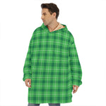 Shamrock Green Plaid Pattern Print Hoodie Blanket