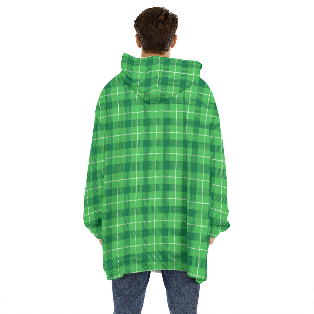 Shamrock Green Plaid Pattern Print Hoodie Blanket