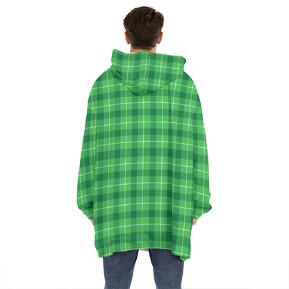 Shamrock Green Plaid Pattern Print Hoodie Blanket
