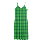 Shamrock Green Plaid Pattern Print Jersey Midi Cami Dress