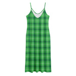 Shamrock Green Plaid Pattern Print Jersey Midi Cami Dress
