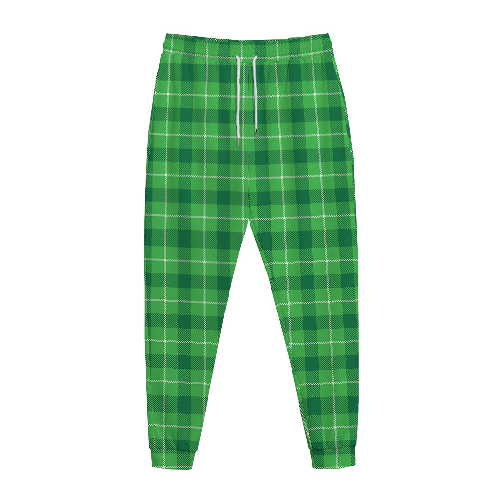 Shamrock Green Plaid Pattern Print Jogger Pants