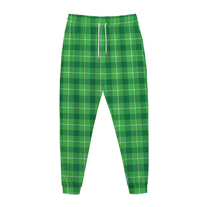 Shamrock Green Plaid Pattern Print Jogger Pants