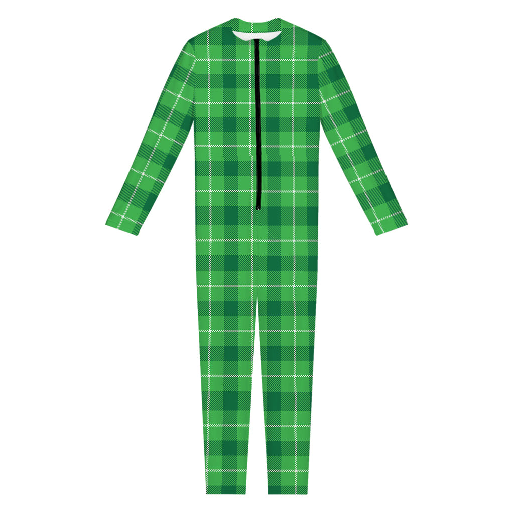 Shamrock Green Plaid Pattern Print Jumpsuit