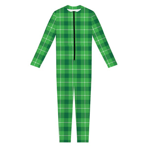 Shamrock Green Plaid Pattern Print Jumpsuit