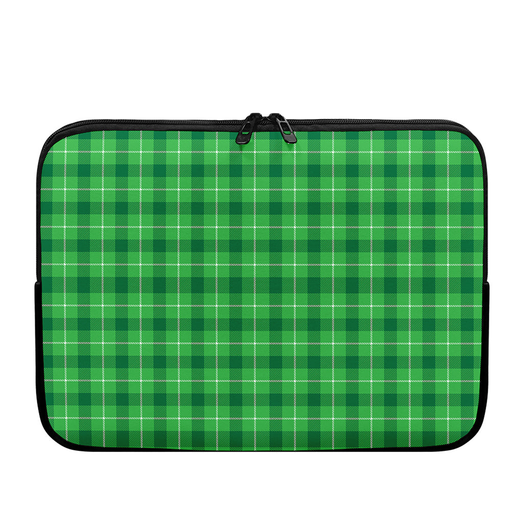 Shamrock Green Plaid Pattern Print Laptop Sleeve