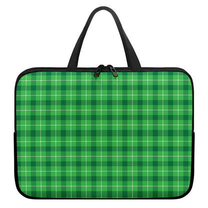 Shamrock Green Plaid Pattern Print Laptop Sleeve With Handle