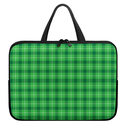 Shamrock Green Plaid Pattern Print Laptop Sleeve With Handle