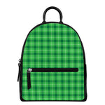 Shamrock Green Plaid Pattern Print Leather Backpack