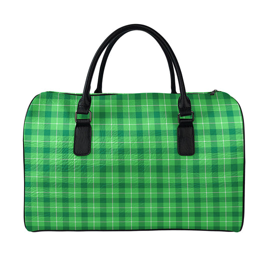 Shamrock Green Plaid Pattern Print Leather Duffle Bag
