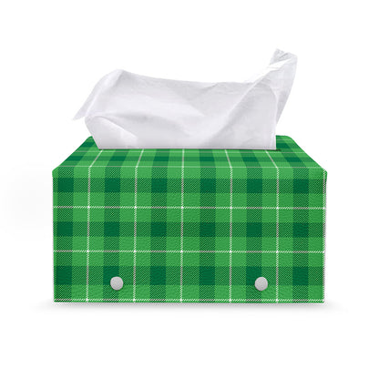 Shamrock Green Plaid Pattern Print Leather Tissue Box Cover