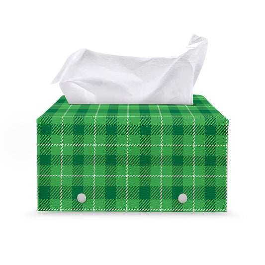 Shamrock Green Plaid Pattern Print Leather Tissue Box Cover