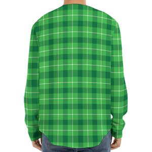 Shamrock Green Plaid Pattern Print Long Sleeve Baseball Jersey