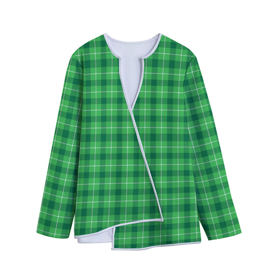 Shamrock Green Plaid Pattern Print Long Sleeve Short Coat