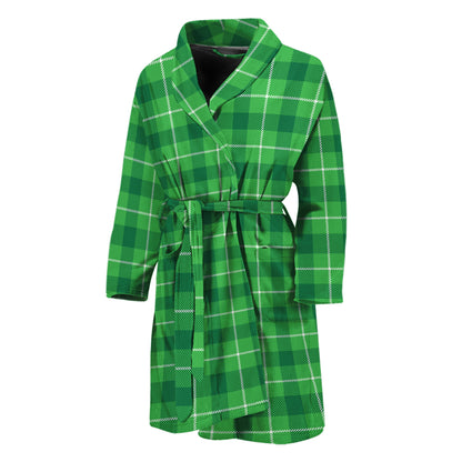 Shamrock Green Plaid Pattern Print Men's Bathrobe