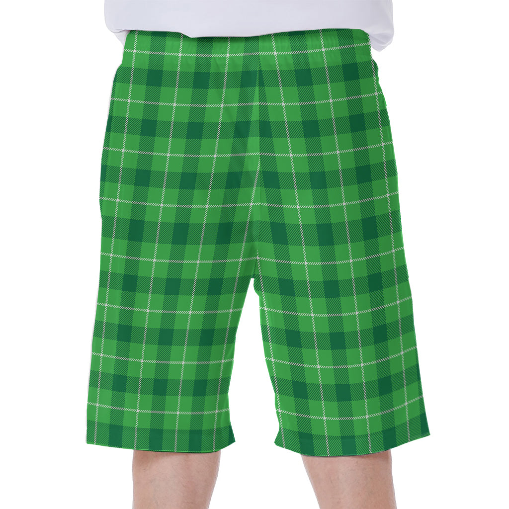 Shamrock Green Plaid Pattern Print Men's Beach Shorts
