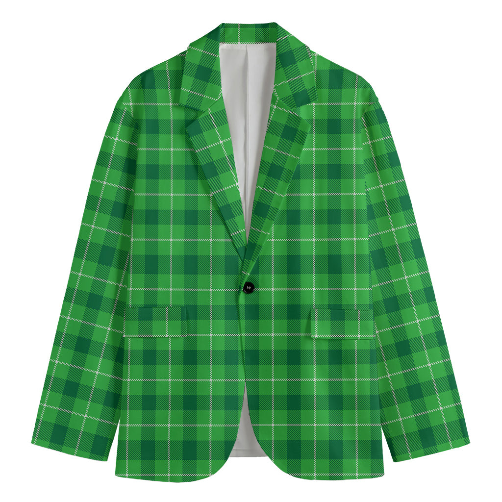 Shamrock Green Plaid Pattern Print Men's Blazer