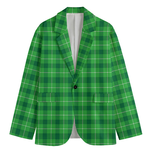 Shamrock Green Plaid Pattern Print Men's Blazer