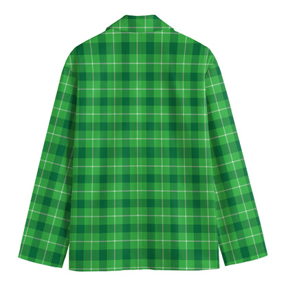 Shamrock Green Plaid Pattern Print Men's Blazer