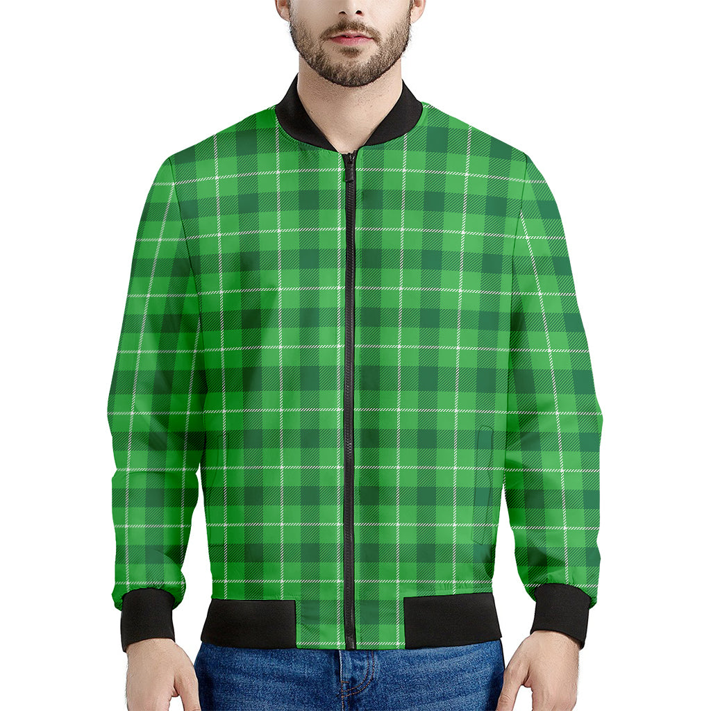 Shamrock Green Plaid Pattern Print Men's Bomber Jacket
