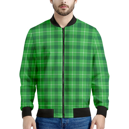 Shamrock Green Plaid Pattern Print Men's Bomber Jacket