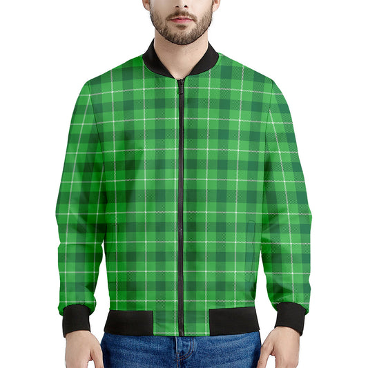 Shamrock Green Plaid Pattern Print Men's Bomber Jacket