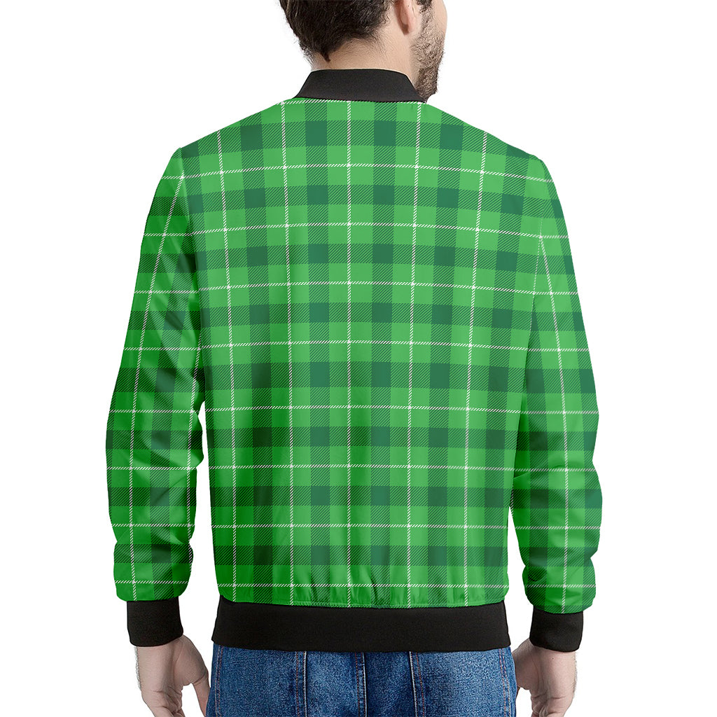 Shamrock Green Plaid Pattern Print Men's Bomber Jacket