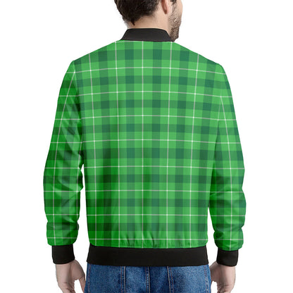 Shamrock Green Plaid Pattern Print Men's Bomber Jacket