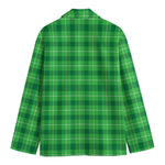 Shamrock Green Plaid Pattern Print Men's Cotton Blazer
