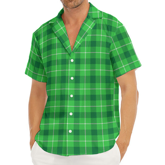 Shamrock Green Plaid Pattern Print Men's Deep V-Neck Shirt