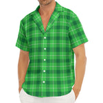 Shamrock Green Plaid Pattern Print Men's Deep V-Neck Shirt