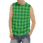 Shamrock Green Plaid Pattern Print Men's Fitness Tank Top