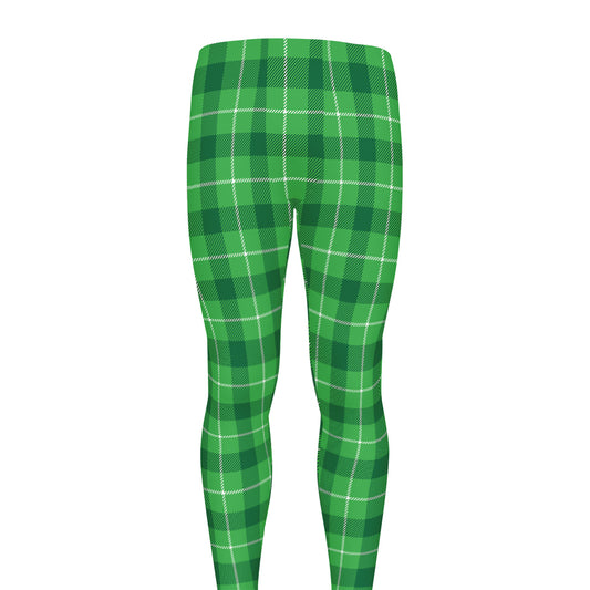 Shamrock Green Plaid Pattern Print Men's leggings