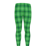 Shamrock Green Plaid Pattern Print Men's leggings
